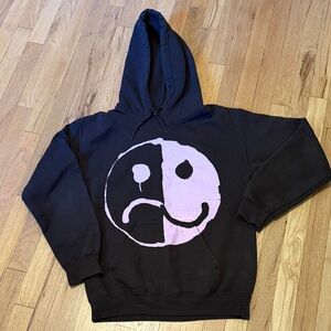 Fall Out Boy Hoodie with Two-Tone Smiley Graphic - Pink & Brown